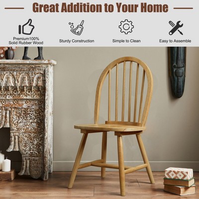 Natural High Back Brown Wood Windsor Side Chair Set