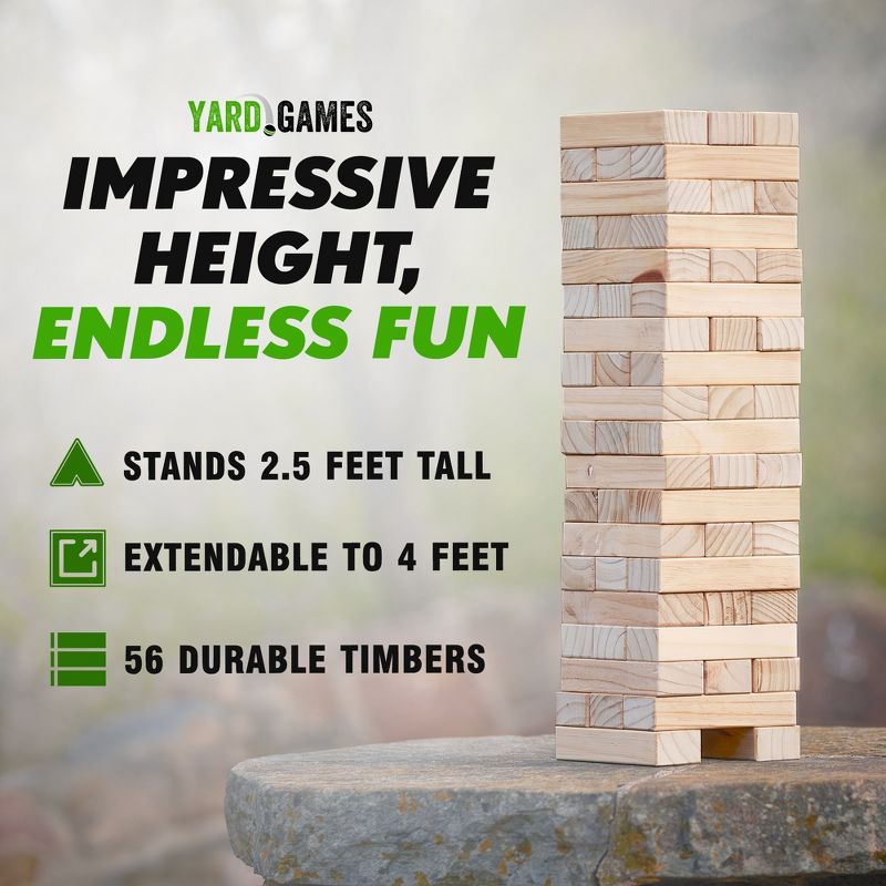 Yard Games Large Jr. Tumbling Timbers Wood Stacking Party Tailgate Backyard Game Indoor Outdoor with Carrying Case, 3 of 8