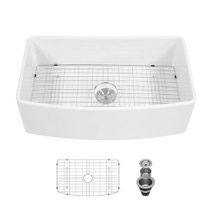 Gulches 33x20x10 Inch White Porcelain Ceramic Farmhouse Sink, Arch Edge ...