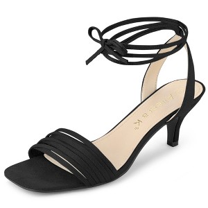Allegra K Women's Kitten Heel Lace Up Suede Heeled Sandals - 1 of 4