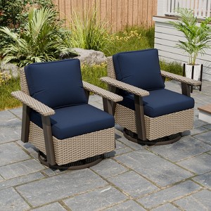 EAGLE PEAK Classic 2-Piece Patio Chair Set, 360° Swivel Rocking Chairs with Thick Cushions, All-Weather Wicker Outdoor Lounge Gliders - 1 of 4