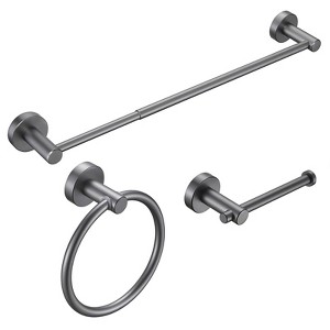 Bathroom Hardware Set, Thicken Space Aluminum 3 PCS Towel bar Set- Gun Grey 16-27 Inches Adjustable Bathroom Accessories Set - 1 of 4