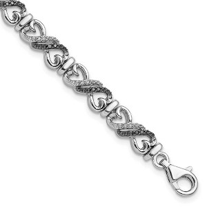 Black Bow Jewelry Black & White Diamond 6mm Heart Bracelet in Sterling Silver, 7.5 Inch - 1 of 4