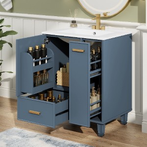 Lyngins Modern Freestanding Bathroom Vanity with Sink, Bathroom Storage Cabinet with Door Shelf, 2-Tier Pull-Out Basket+Deep Drawer, Solid Wood Frame - 1 of 4