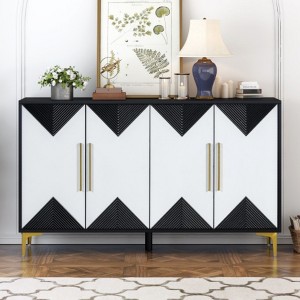 Distinctive Two-Tone Triangle Pattern 4-Door Cabinet, Perfect for Entryways, Hallways, and Living Spaces - 1 of 4