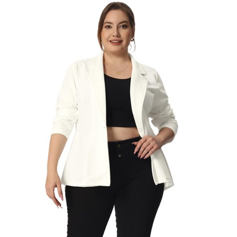 Agnes Orinda Women's Plus Size High-Low Hem Workwear Formal Peplum Blazers  White 1X