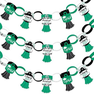 Big Dot of Happiness Green Grad - Best is Yet to Come - 90 Chain Links and 30 Paper Tassels Decor Kit- 2021 Grad Party Paper Chains Garland - 21 feet