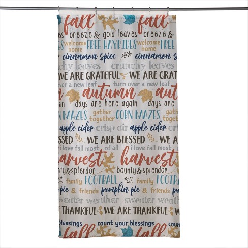 Shower curtains with shop words on them