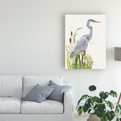 Large White Heron Canvas Art with Cattails