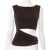 Clotth Women's Cut-Out Crop Top - Sleeveless Round Neck Tank Top, Hollow waist & metal design, Casual Wear, Brown - 4 of 4