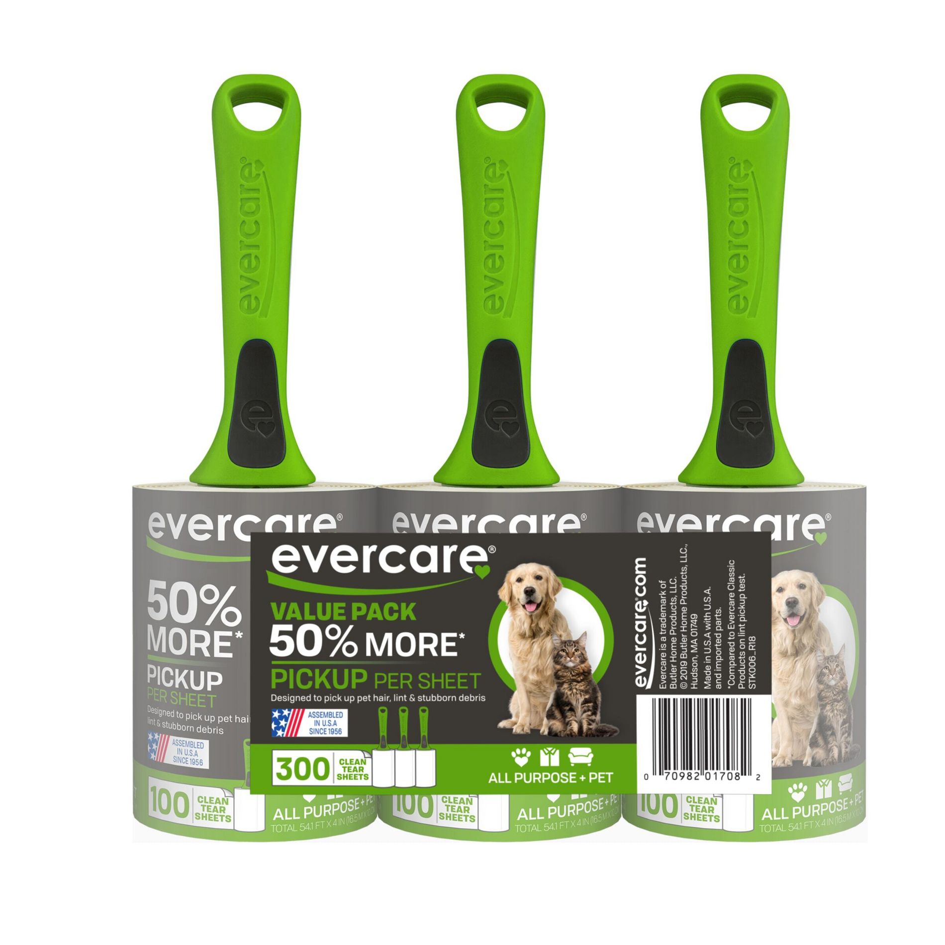 Evercare Pet Lint Roller 100 Sheet  - 3pk