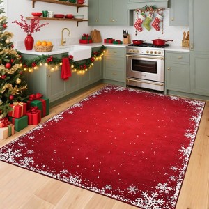 Snowflake Christmas Area Rug Machine Washable Area Carpet, Non-Slip Non-Shedding Rugs Festive Decor for Living Room & Bedroom Spaces - 1 of 4