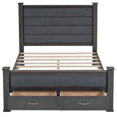 YOOCOZZ Queen Size Platform Bed with Linen Headboard and Footboard, Two Storage Drawers