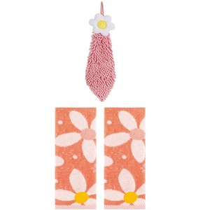 REGALWOVEN 3 Pcs Soft Absorbent Floral Pattern Bathroom Hand Towels - 1 of 4