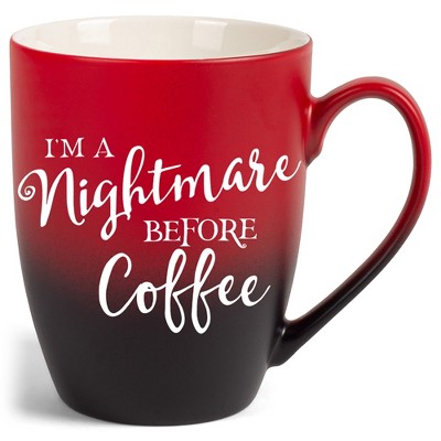 Elanze Designs Nightmare Before Coffee Two Toned Ombre Matte Red and Black 12 ounce Ceramic Stoneware Coffee Cup Mug