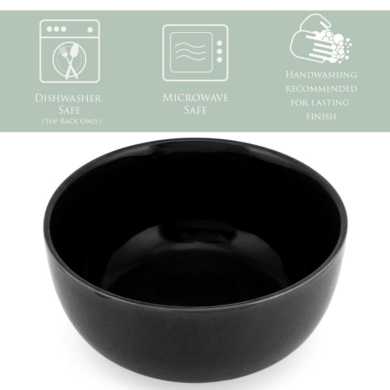 Elanze Designs Bistro Glossy Ceramic 6.5 inch Soup Bowls Set of 4, Black, 2 of 7