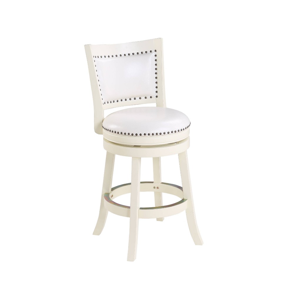 Photos - Chair 24" Bristol Swivel Counter Height Barstool Hardwood/Distressed White - Boraam: Nailhead, Padded Back