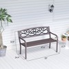 50" Outdoor Bench, Metal Garden Bench with Floral Pattern Backrest, Porch Bench with Slatted Seat for Park, Lawn - 3 of 4