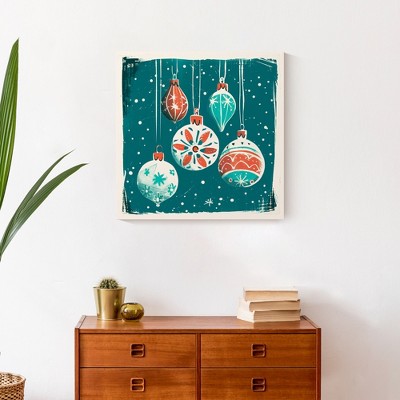 Vintage Ornaments Teal and Red Canvas Wall Art, 20 x 20