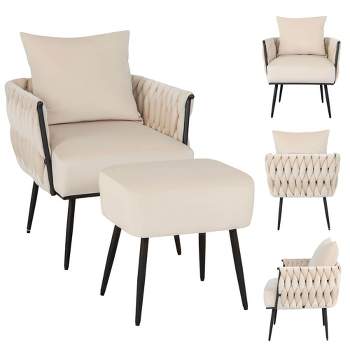 Tangkula Modern Dutch Velvet Accent Chair & Ottoman Set Single Leisure Sofa Chair
