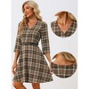 INSPIRE CHIC Women's Tartan Plaid V Neck 3/4 Sleeves Belted A-Line Dresses - 2 of 4