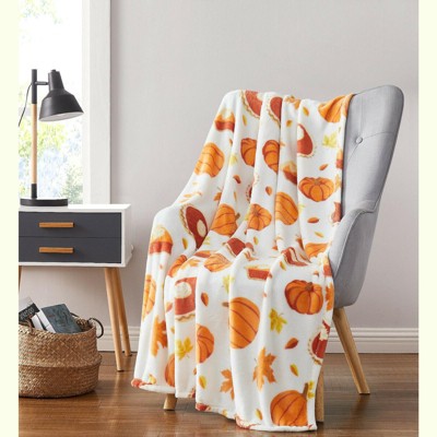 Kate Aurora Thanksgiving Autumn Harvest Leaves & Pumpkin Pies Ultra Soft & Plush Accent Throw Blanket - 50 in. W x 70 in. L