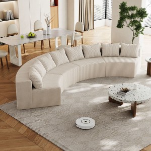 Corduroy Curved Sectional Sofa with 8 Pillows, Curved Symmetrical Modular Semi-Circular Sofa Sectional for Bedroom, Living Room - 1 of 4
