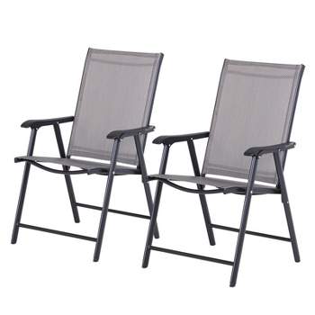 Outsunny Folding Outdoor Patio Chairs Set of 2 Stackable Portable for Deck, Garden, Camping and Travel