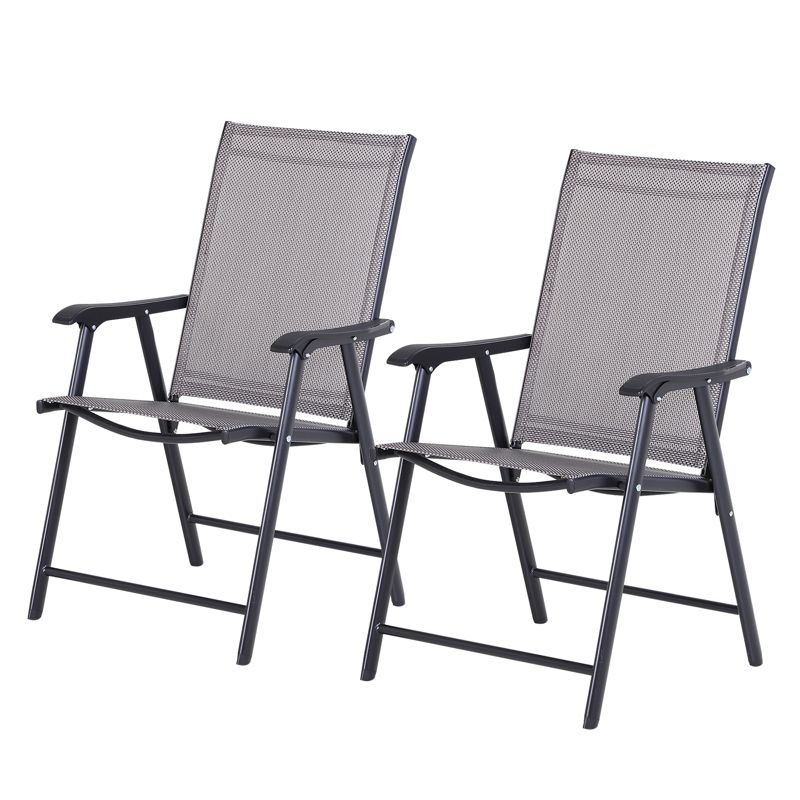 Outsunny Folding Outdoor Patio Chairs Set of 2 Stackable Portable for Deck, Garden, Camping and Travel, 1 of 11