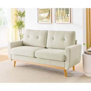 67.7" Wide Mid-Century Modern Tufted Loveseat Sofa with Splayed Wooden Legs, Polyester Upholstery, and Retro Style - 1 of 4