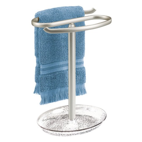 mDesign Steel Fingertip Towel Rack Stand with Tray - Clear/Satin