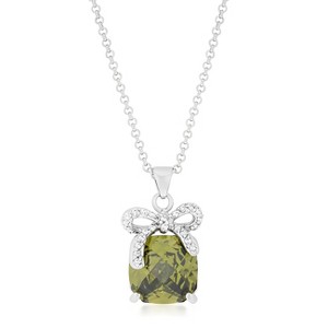 Slickblue Contemporary Olivine Green CZ Pendant Necklace – Rhodium Plated, 16” + 2” Extender, Lobster Clasp - 1 of 3