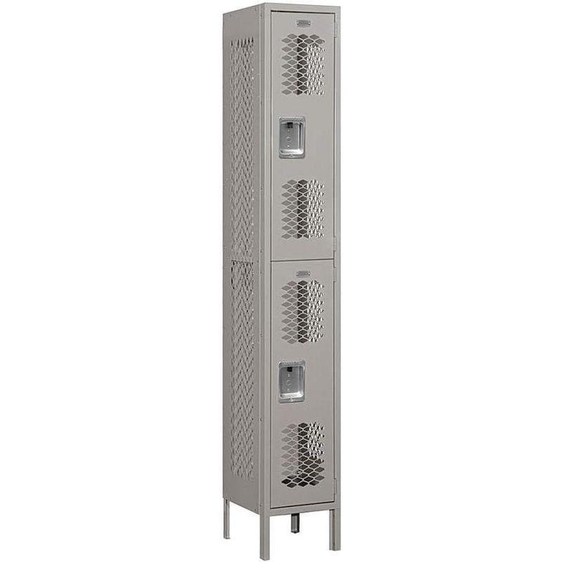 Salsbury Industries Assembled 3-Tier Vented Metal Locker with One Wide Storage Unit, 6-Feet High by 15-Inch Deep, Gray, 1 of 2