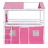 Twin/Full Size Wooden Bunk Bed with Elegant Windows & Tent, Playhouse Bed with Storage Sills & Slide Compatible, Pink/Blue+White - ModernLuxe - 4 of 4