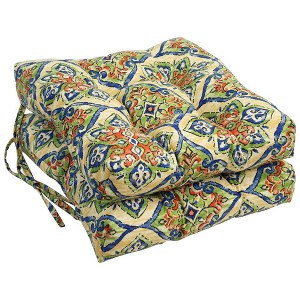 Blazing Needles, 16-inch Spun Polyester Outdoor Square Tufted Chair Cushions (Set of 2) - 1 of 2