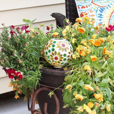 Bright Blooms Mosaic Glass Plant Watering Globe with Clay Spike