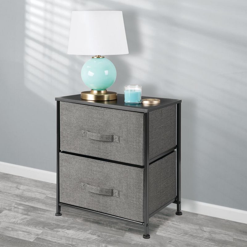mDesign Small End/Side Nightstand Table with 2 Removable Drawers, 2 of 6