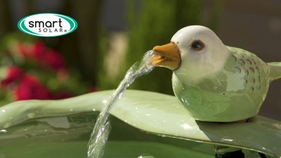 Light Green Ceramic Bird Solar Powered Garden Fountain