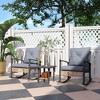 Outsunny 3 Pieces Patio Bistro Set, Wicker Furniture Set with Button Tufted Cushions, Rattan Rocking Chairs and Coffee Table, Gray - 2 of 4