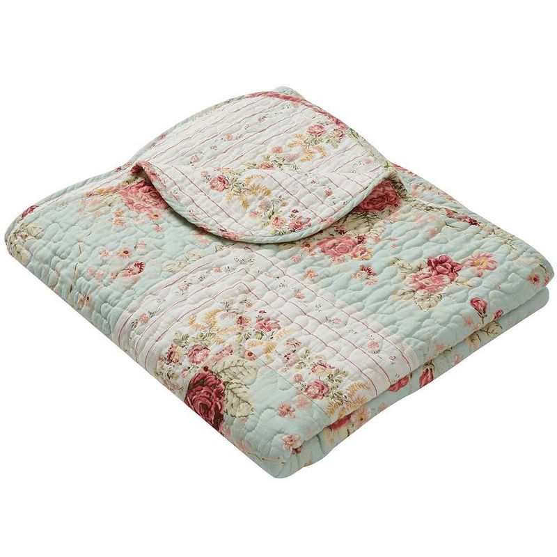 Greenland Home Antique Rose Floral and Pinstripe Print with Dainty Scrolling Floral Throw 50"x60" Blue, 3 of 6
