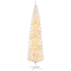 ChicFurnit Artificial Trees 8FT Slim Christmas Tree Stands Pencil Christmas Tree Holiday Decorate Tree for Home Party, White, 21.8"*21.8"*94.5" - 1 of 4