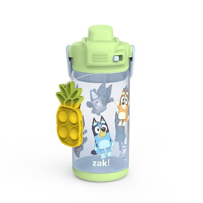 Zak Designs 16 fl oz Plastic Beacon Bluey Straw Water Bottle with Fun Popper: Kids & Toddler Portable Drinkware, Dishwasher-Safe