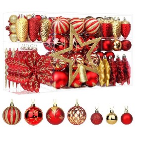 Aoibox 106pcs Shatterproof Christmas Ball Ornaments Set Colorful Plastic Baubles with Hanging Lanyards for Tree Home Wedding Party Decor - 1 of 4