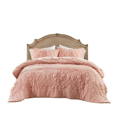ChicFurnit Bedding Set Cozy Floral Comforter Set with Puffy Quilting for Relaxed Bedroom Ambiance, Pink, 13.78"*17.72"*6.69"