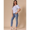 INSPIRE CHIC Women's Floral Puff Short Sleeve Tie Back Round Neck Summer Shirt - 4 of 4