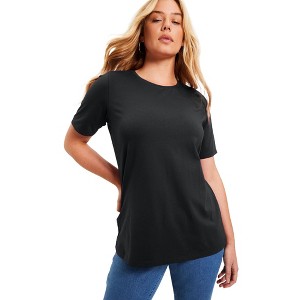 June + Vie by Roaman's Women's Plus Size Short-Sleeve Crewneck One + Only Tee - 1 of 4