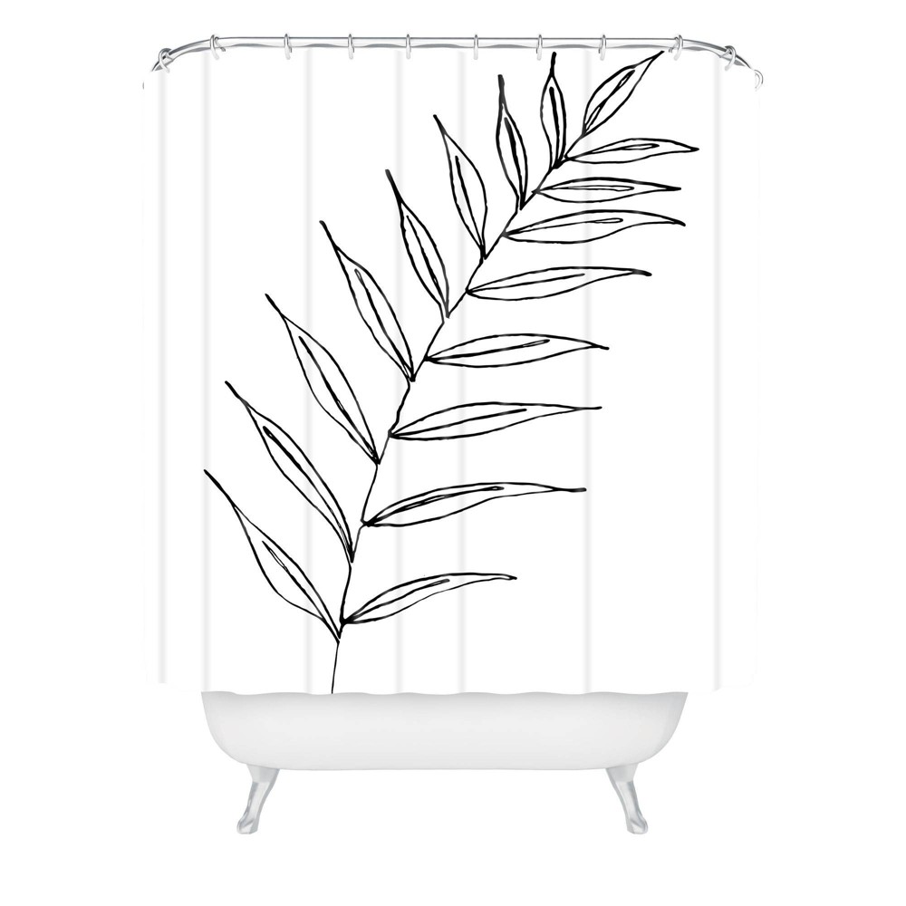 Kris Kivu Botanical Line Art Ink Leaf Shower Curtain White - Deny Designs: Polyester, Machine Washable, Ring Top