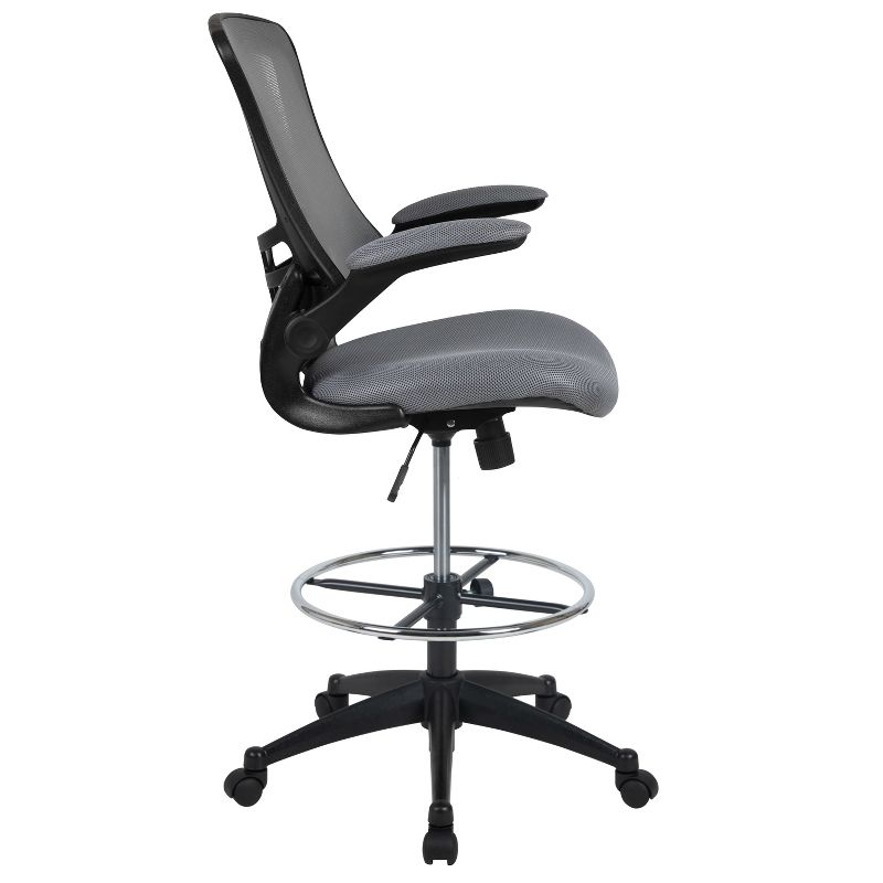 Flash Furniture Mid-Back Mesh Ergonomic Drafting Chair with Adjustable Foot Ring and Flip-Up Arms, 5 of 18