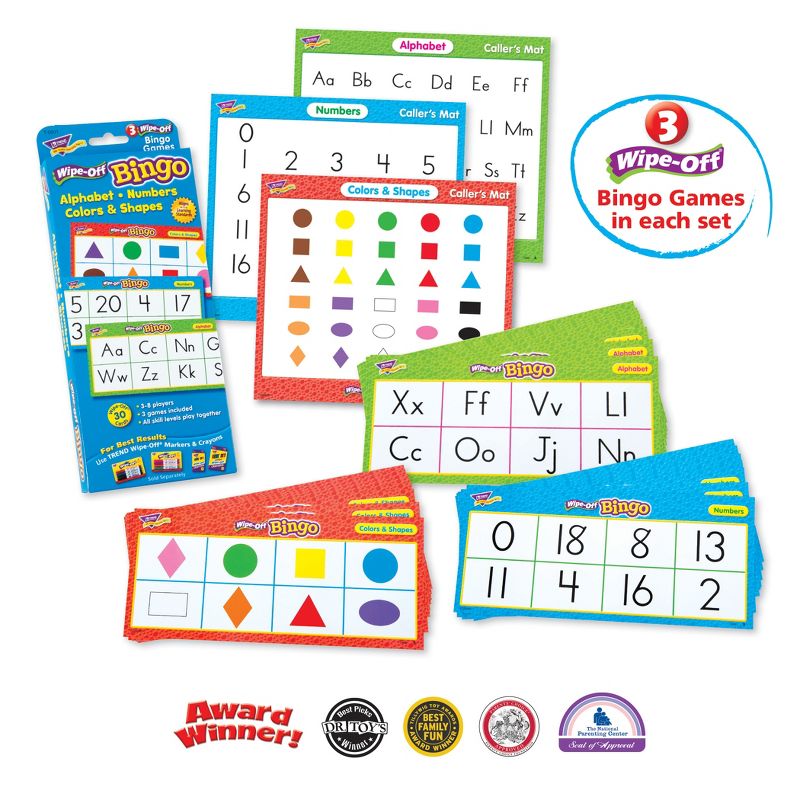 TREND Alphabets, Number, Shapes and Colors Wipe-Off Bingo Cards, 3 Packs, 3 of 7