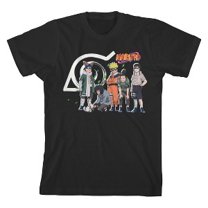 Naruto Characters & Konoha Emblem Boy's Black T-shirt - 1 of 3